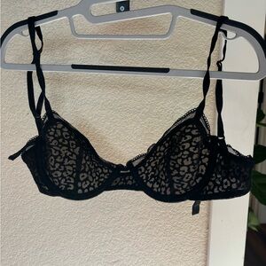 Black Leopard Print Lace Bra
